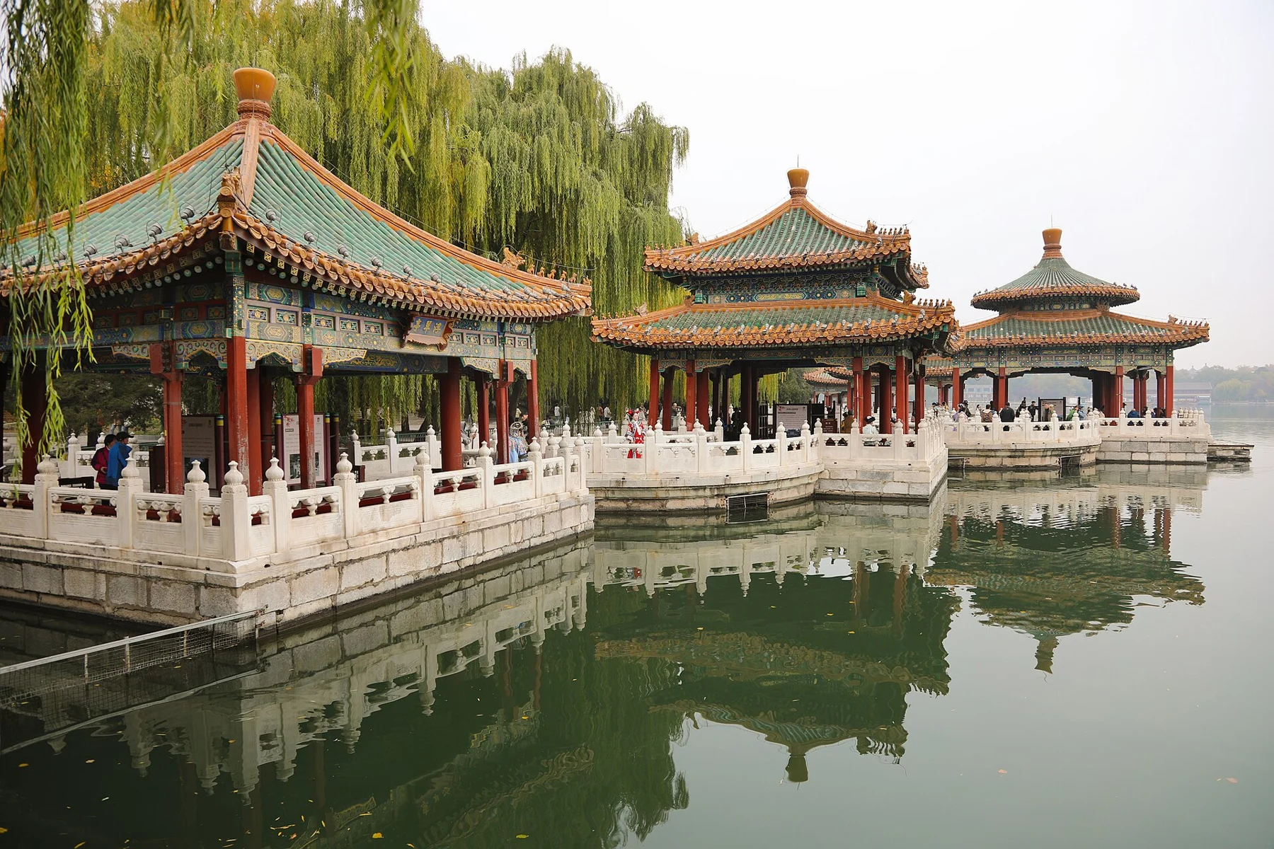 The connected lakeside pavilions of the Five-Dragon Pavilions group.