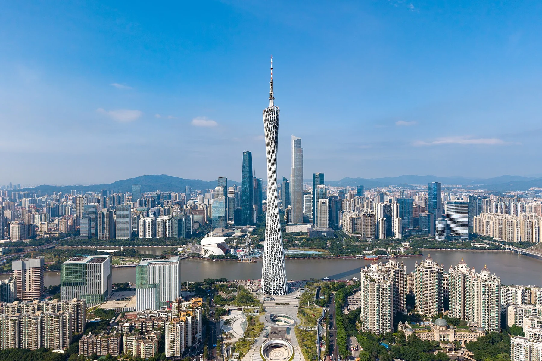 Canton Tower, the Pearl River and Guangzhou skyline, photographed in October 2024