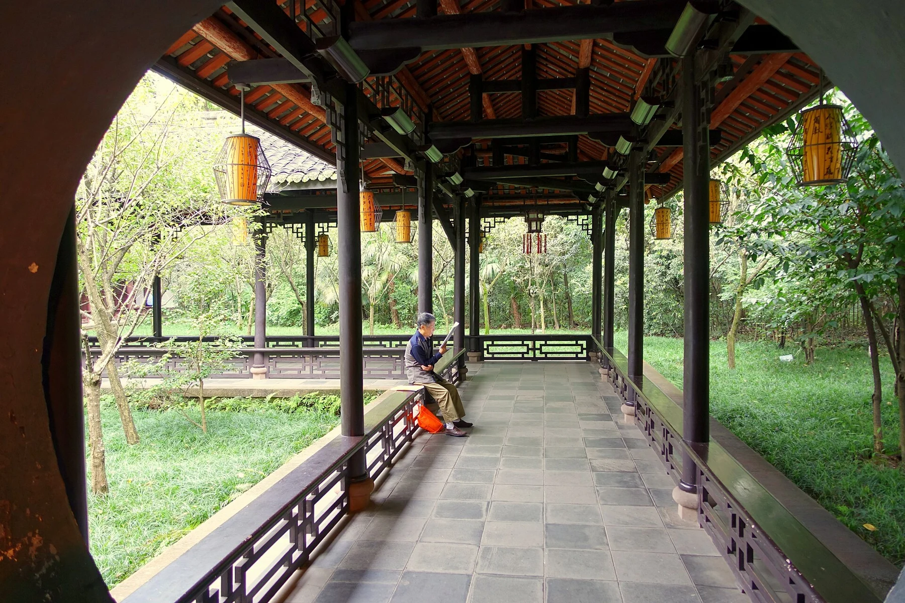 A covered garden corridor, photographed in 2015.