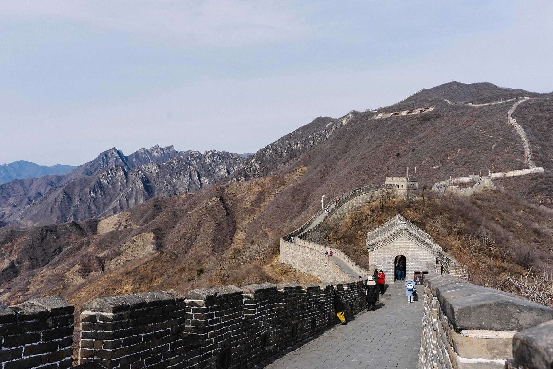 The Mutianyu Great Wall following a mountain ridge.