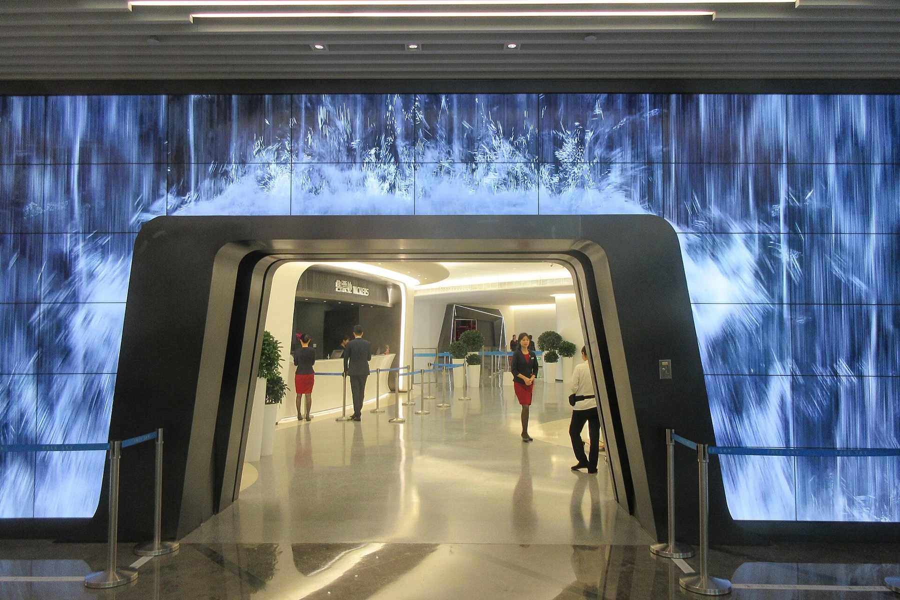 Illuminated entrance display leading into the Free Sky visitor area in 2019.
