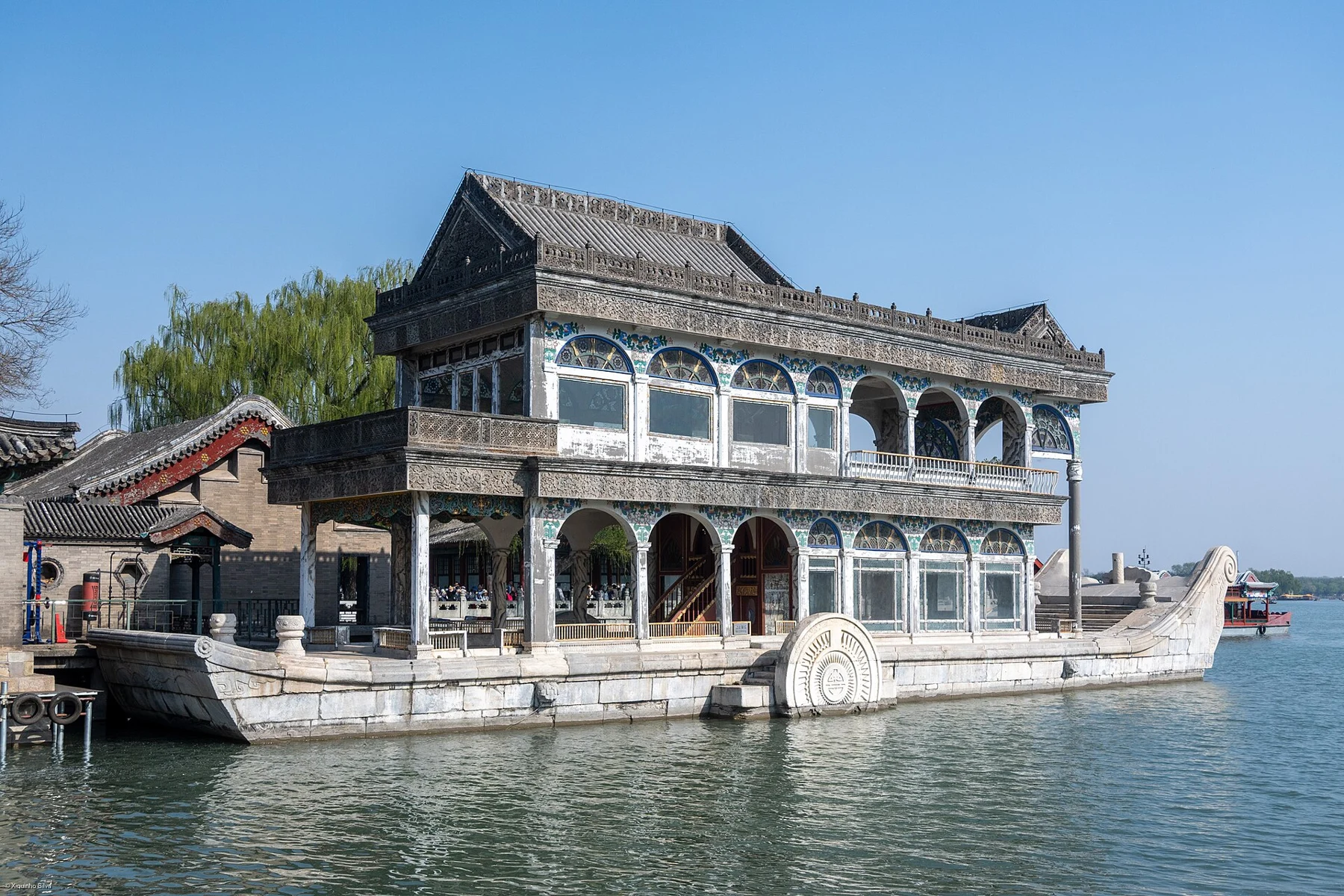 The Marble Boat pavilion standing beside Kunming Lake.
