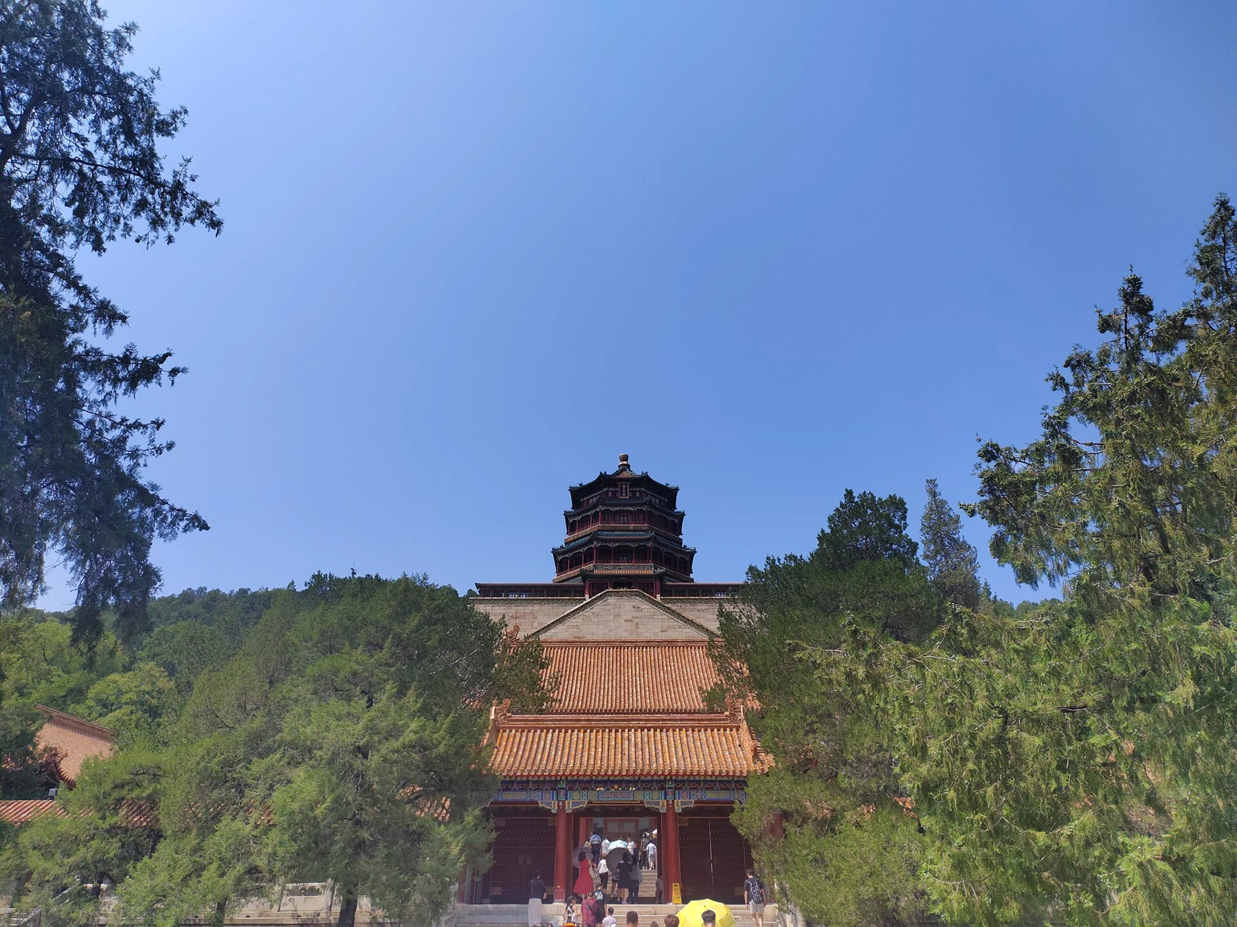The octagonal Tower of Buddhist Incense above a stone terrace.